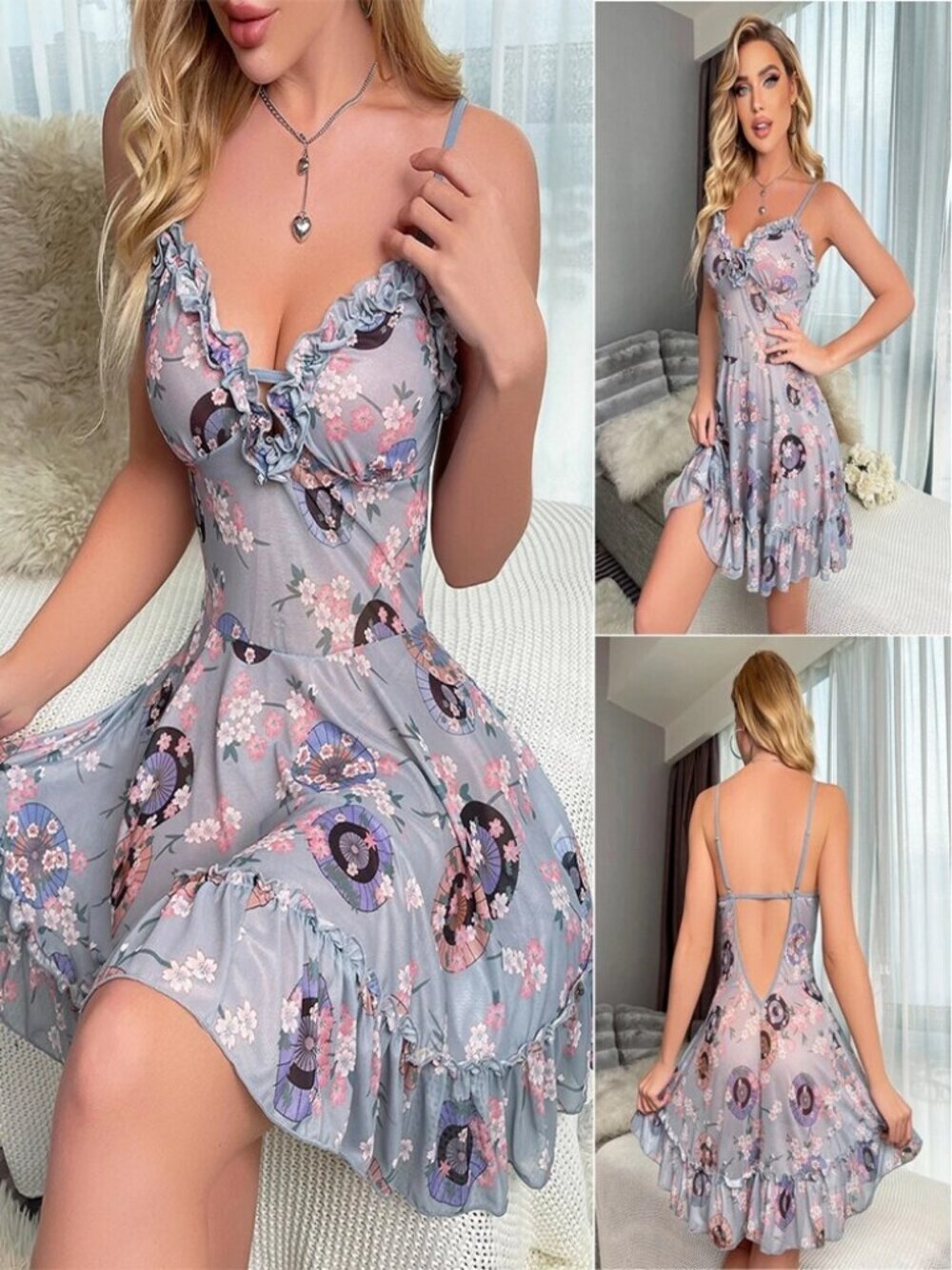 Women's Sexy Lingerie Floral Sheer Babydoll Sleepwear Nightgown Dress Nightwear